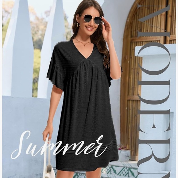 Chic Black V-Neck Swim Cover-Up - Picture 1 of 6